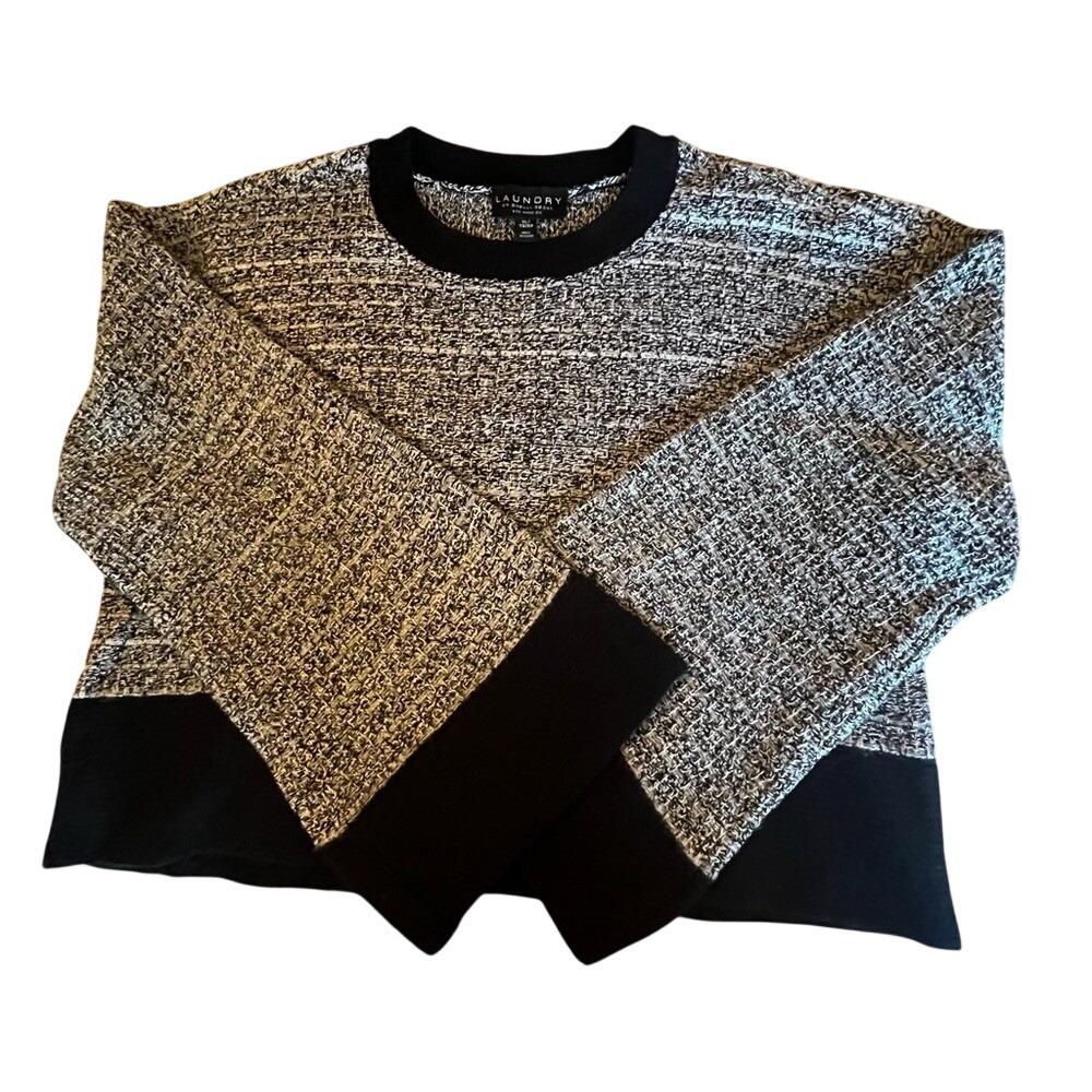 Laundry by Shelli Segal Womens XL Black White Marled Knit Oversized Sweater